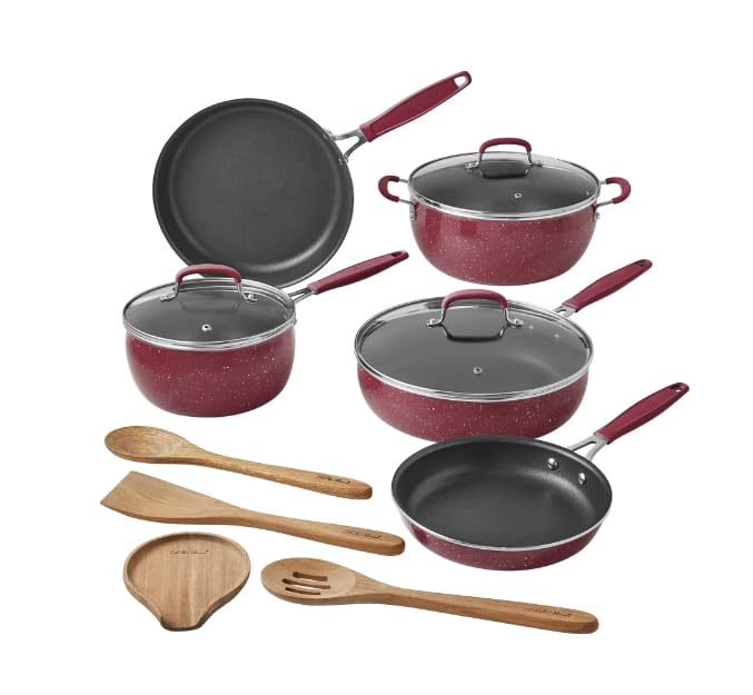 Pioneer Woman Frontier Speckle 12-Piece Aluminum Cookware Set (Coral)
