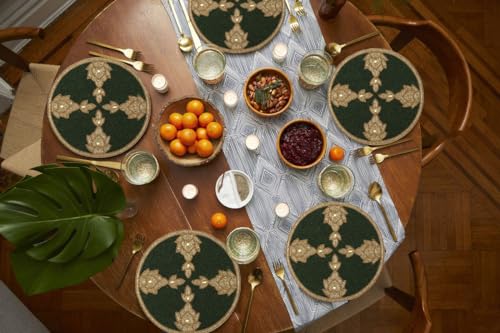 Green Gold Beaded Placemat 13 Inch Round Table Mat G8561