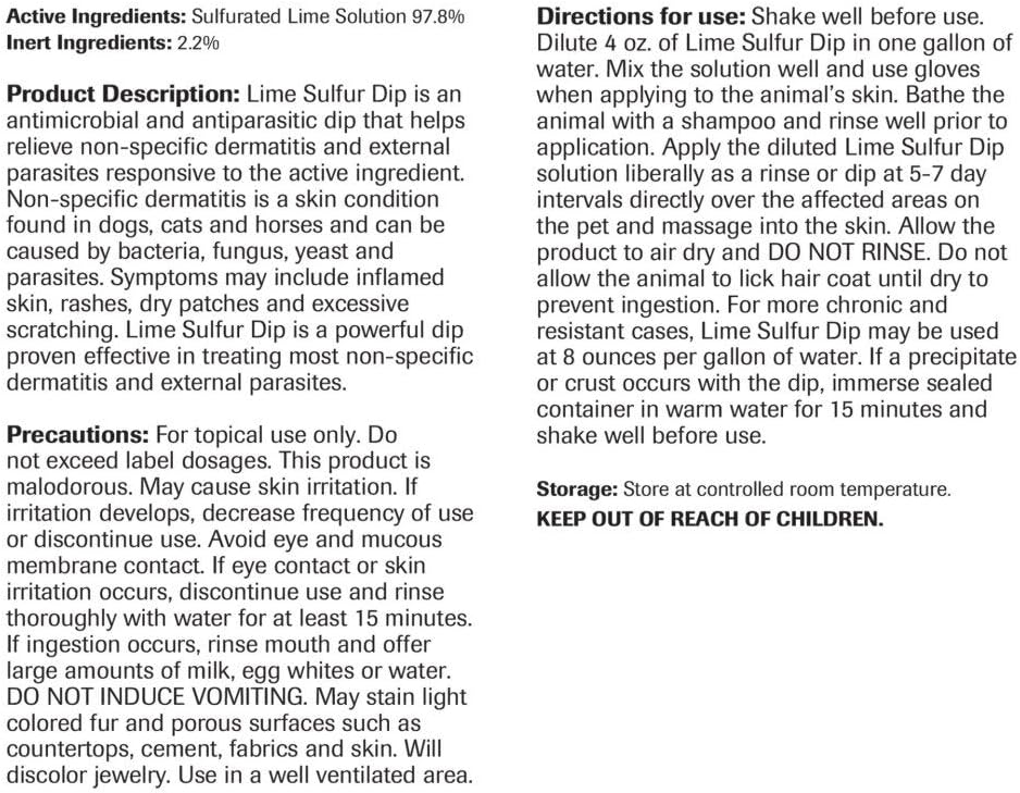 Lime Sulfur Dip Concentrated Solution for Dogs, Cats & Horses, 16oz H453