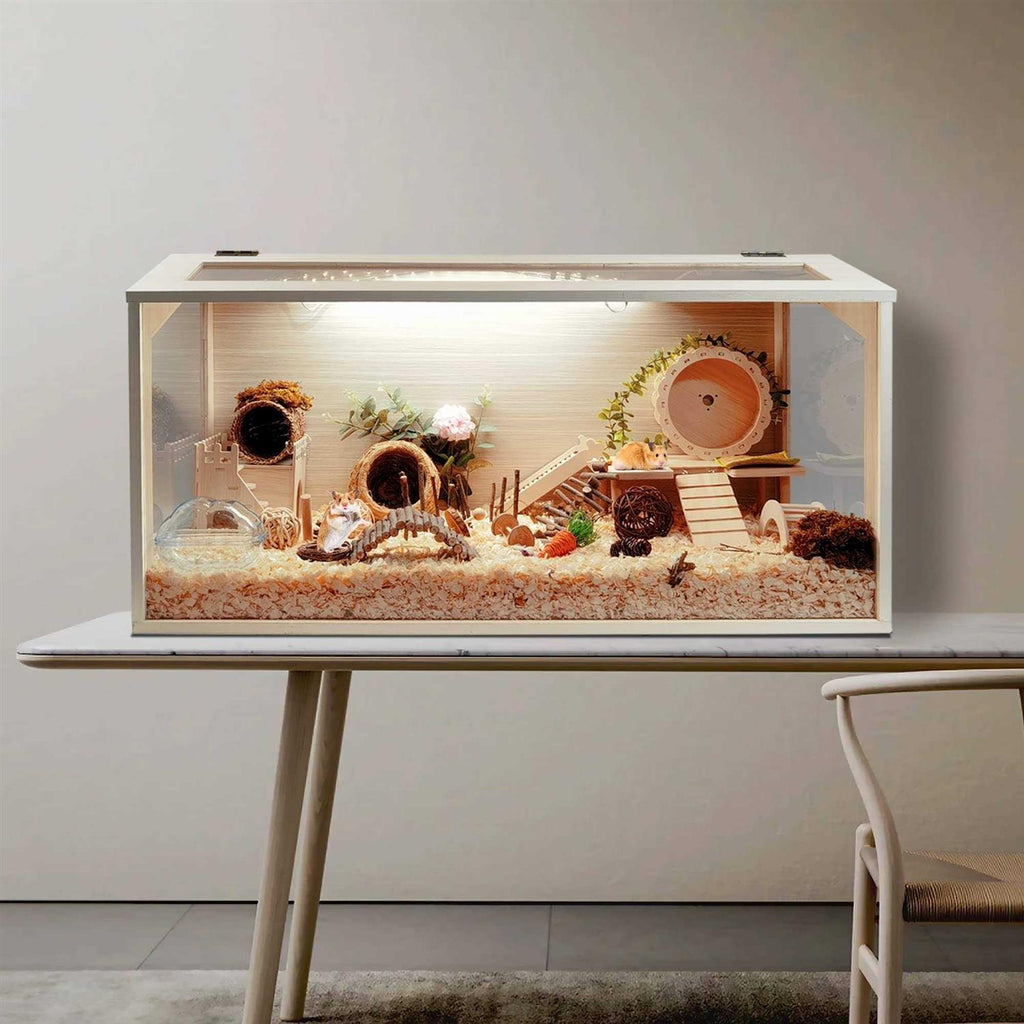 Hamster Cage Wooden Mice Rat Habitat with Acrylic Sheets C926304