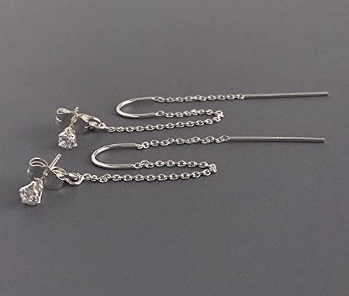 Double Piercing Earrings Gold - 14k Gold Filled Two Hole Earrings with Cubic Zirconia Chain G755695