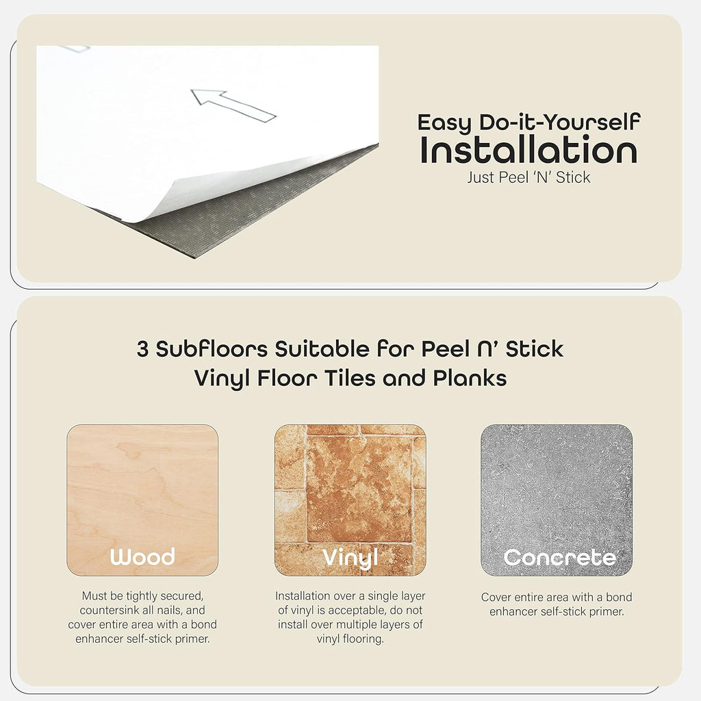 Self-Adhesive 12-Inch Vinyl Floor Tiles, 20 Tiles, Parquet Pattern, Peel & Stick for Kitchen, Dining Room, Bedrooms & Bathrooms J669802