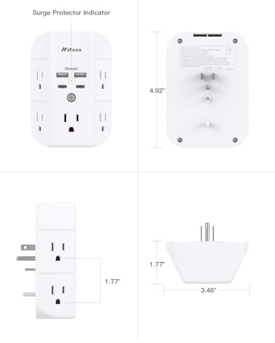 Surge Protector Outlet with 4 USB Ports, 3-Sided Power Strip Wall Charger M301