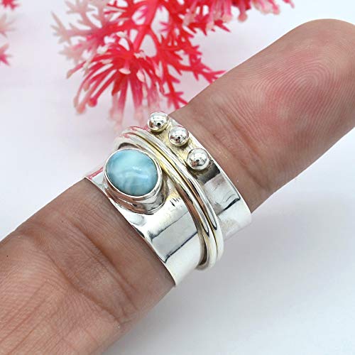 Sterling Silver Larimar Spinner Ring for Women E7017
