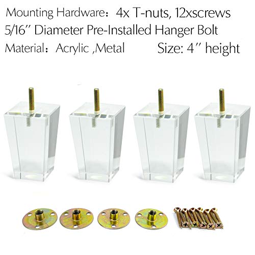 Acrylic Furniture Legs Pack of 4, 4 inch Square Y618