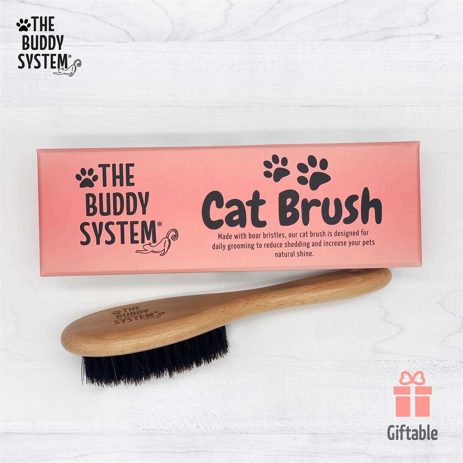 Cat Brush with Boar Bristle and Wooden Handle for Daily Grooming E333