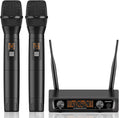 Metal Dual Wireless Microphone Systems: UHF Cordless Dynamic Karaoke Mic Handheld Set, Auto Connect - Long Transmission Range 200ft with Receiver for Home KTV, DJ Party, Church, Wedding, Speech.