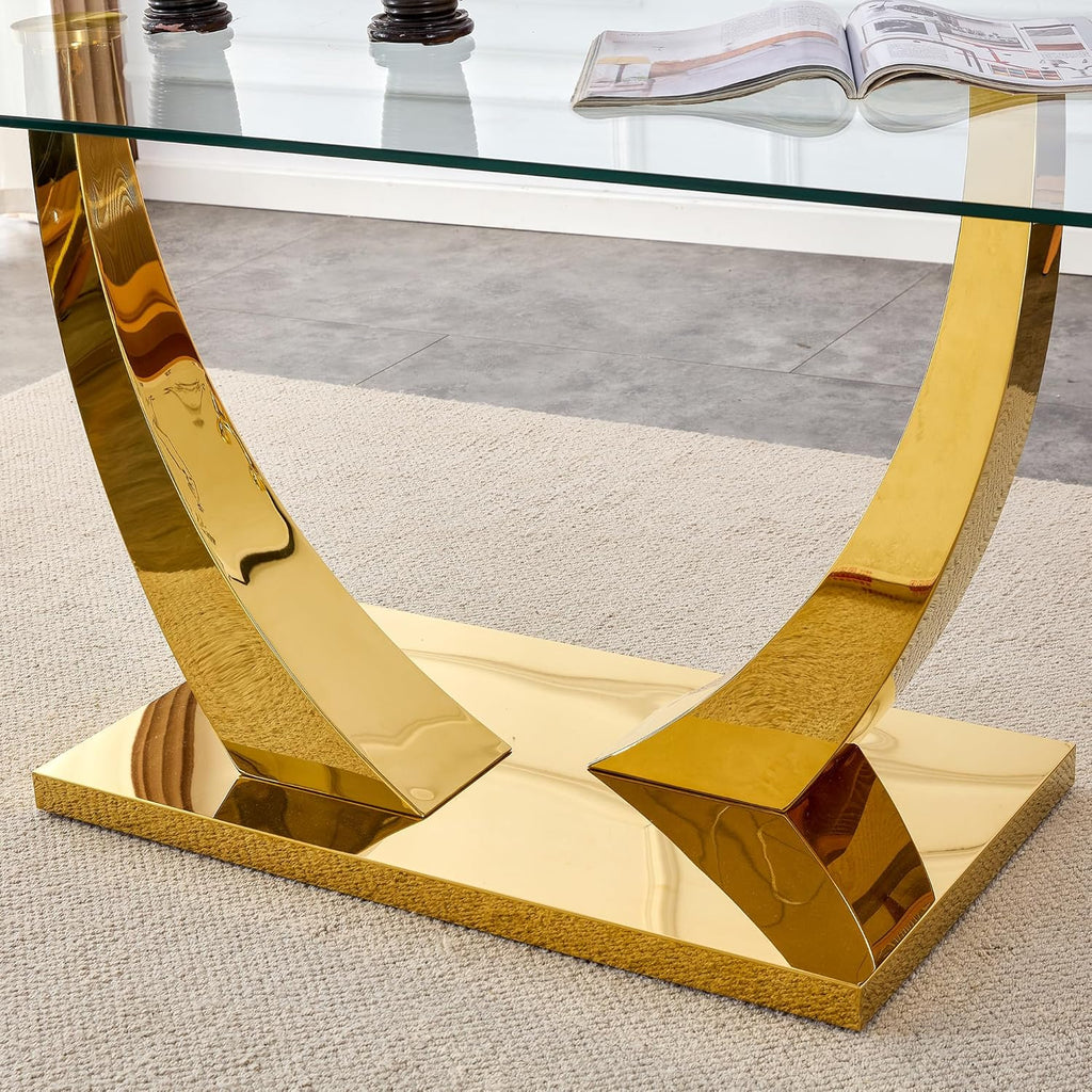 Rectangular Glass Top Dining Table with Stainless Steel Base A452