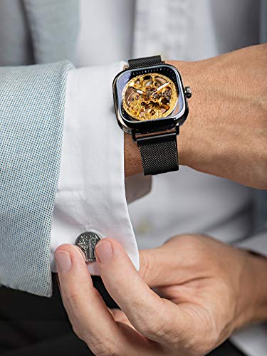 Skeleton Automatic Mechanical Watch for Men, Stainless Steel, Transparent Dial J884591