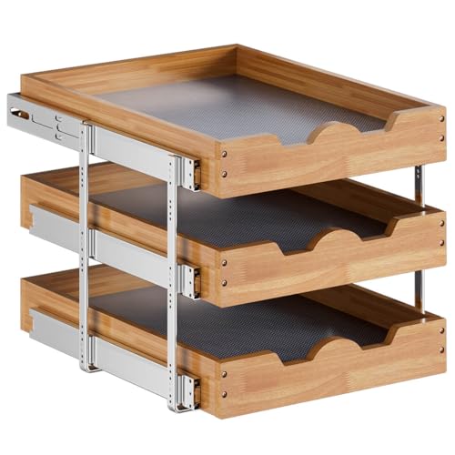 2 Tier Pull Out Drawers for Cabinets, Wood Cabinet Organizer H988