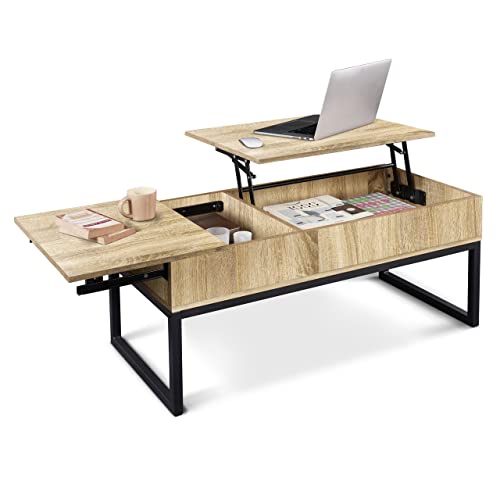 CAPHAUS Lift Top Coffee Table w/Sliding Drawer, Rising Tabletop Coffee Table w/Hidden Storage & Sliding Drawer, Storage Coffee Table w/Lift & Sliding Tabletop for Living Room, 41" Espresso