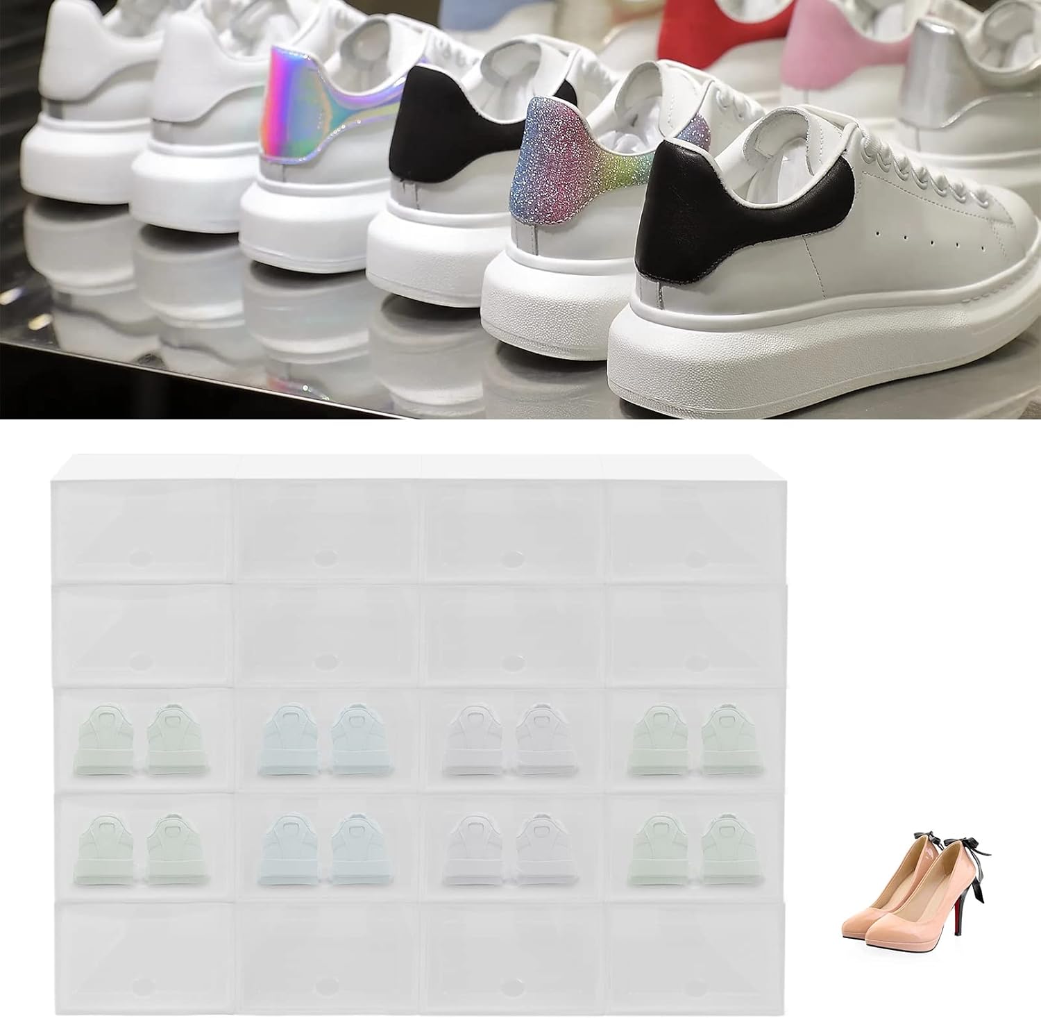 20 Pack Transparent Plastic Shoe Box W22964
