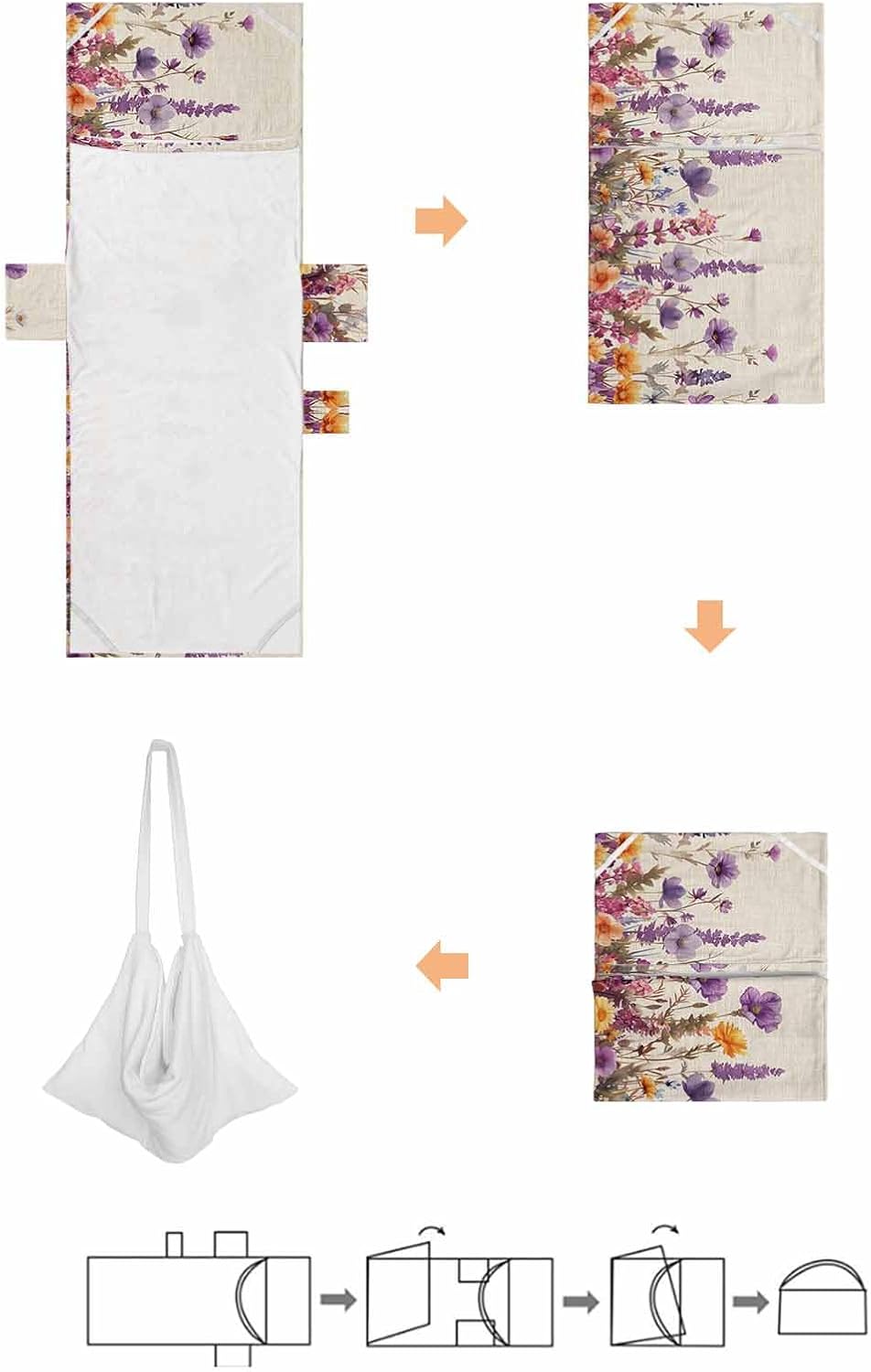 Beach Chair Cover with Side Pockets, Quick Dry, Watercolor Floral Print J8386