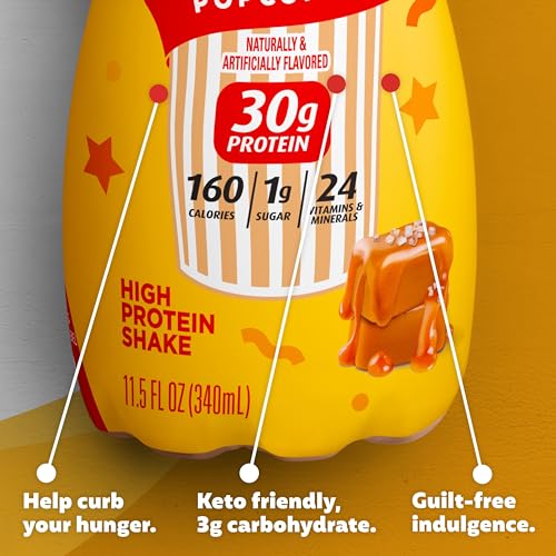Protein Shake Salted Caramel Popcorn, 30g Protein, 11.5 fl oz, 12 Pack U162851