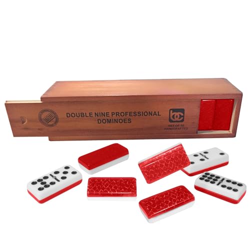 Red Double Nine High Gloss Dominoes Set with Wooden Storage Box U968