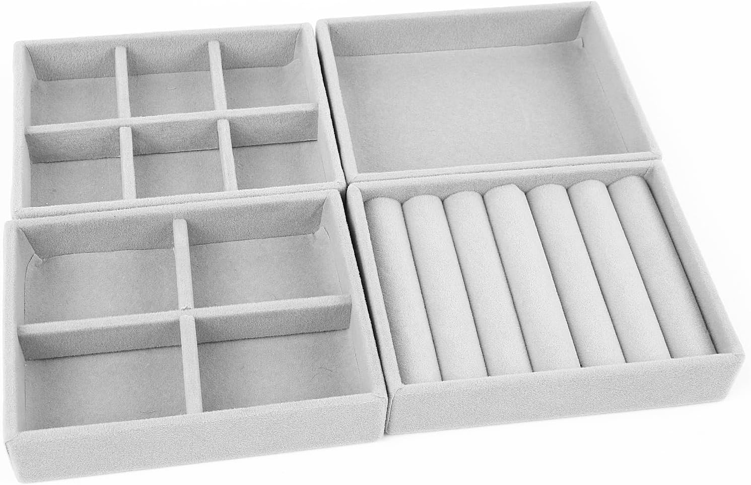 4PCS Jewelry Tray Ring Display Case Stackable Jewelry Organizer Trays, Jewelry Drawer Organizer Inserts for Jewelry Box, Drawer, Dresser