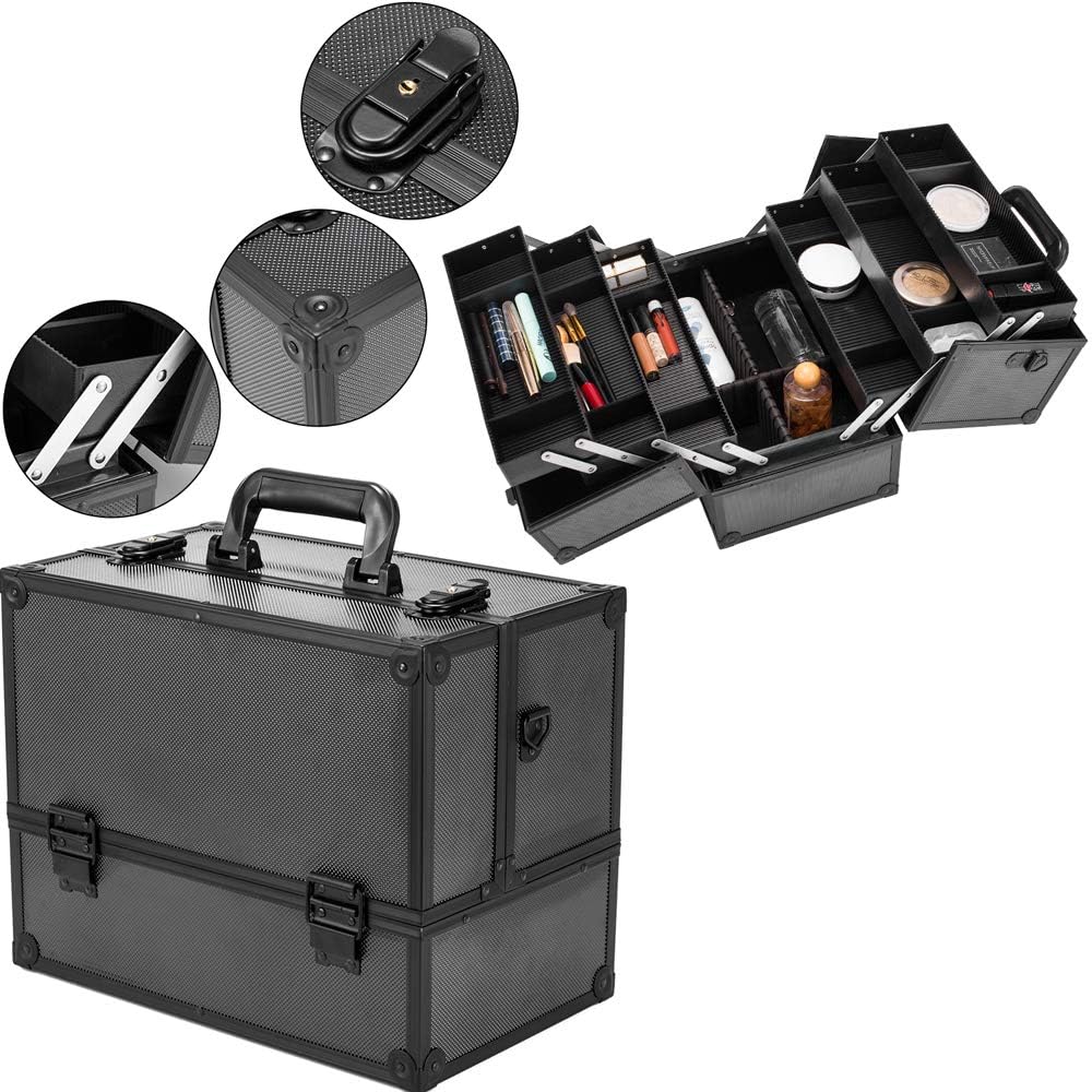Portable Makeup Train Case with 6 Trays and Lock X41440