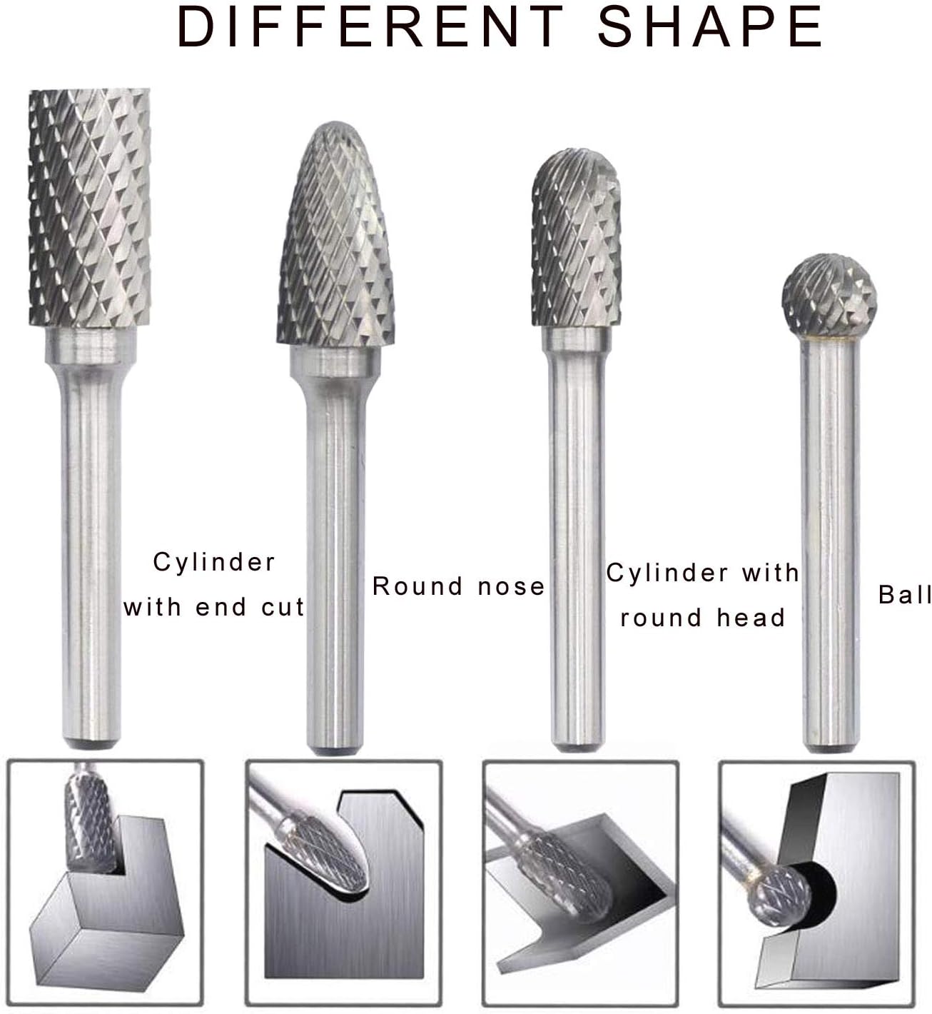 Carbide Burr Set 8Pcs Tungsten Double Cut Rotary Files 1/4 Shank Die Grinder Cutting Tool I228127