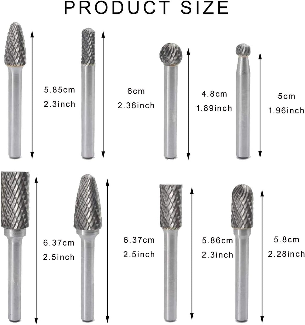 Carbide Burr Set 8Pcs Tungsten Double Cut Rotary Files 1/4 Shank Die Grinder Cutting Tool I228127