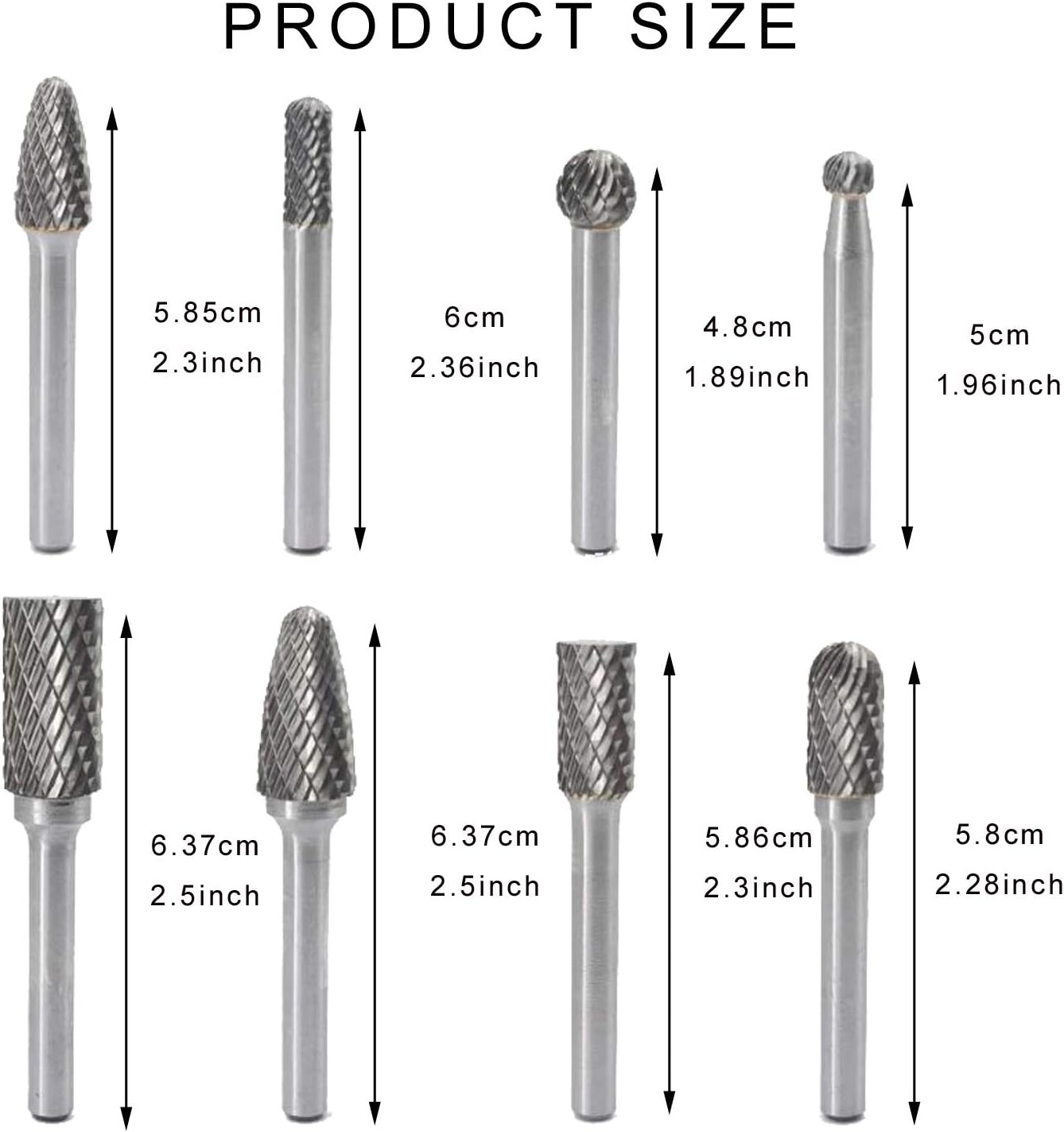 Carbide Burr Set 8Pcs Tungsten Double Cut Rotary Files 1/4 Shank Die Grinder Cutting Tool I228127