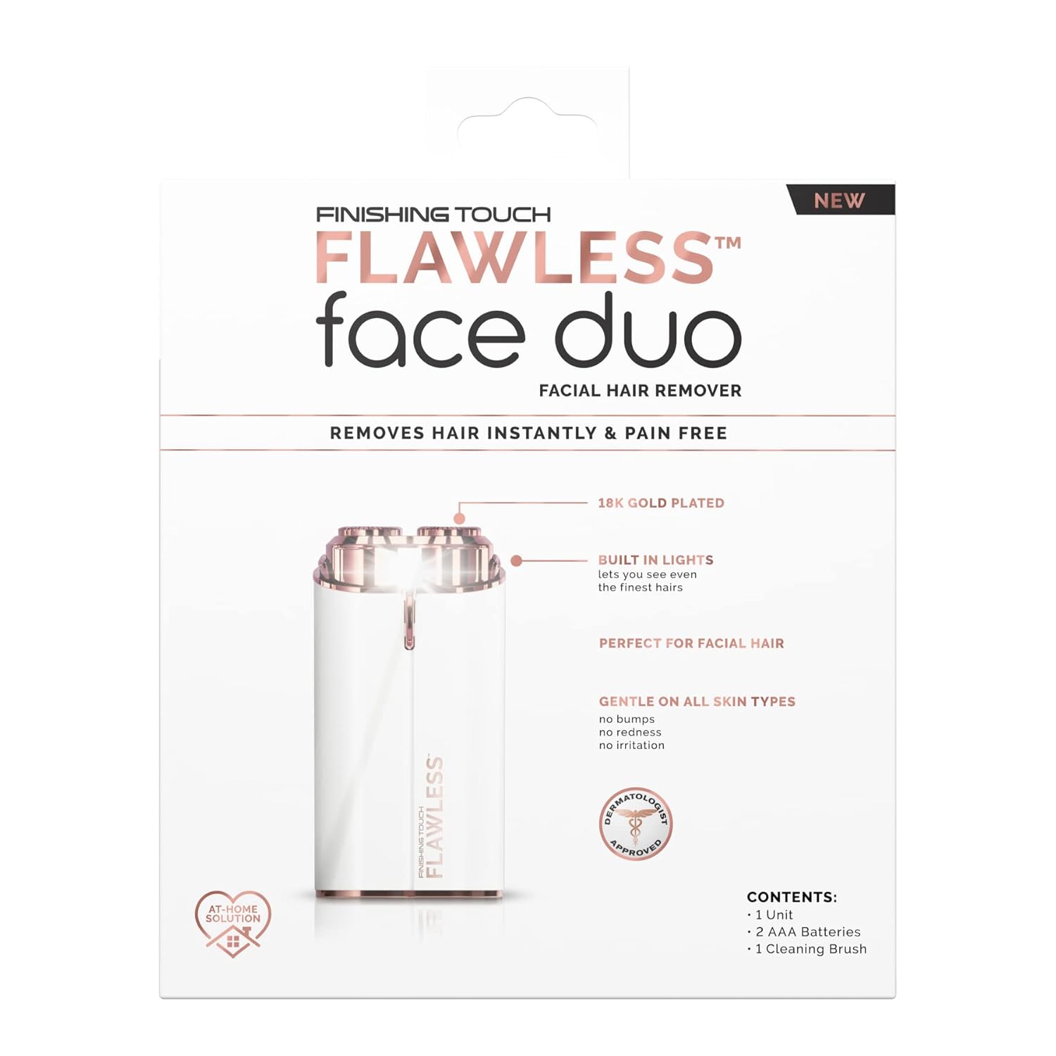 Women's Painless Facial Hair Remover, Electric Shaver, White/Rose Gold N68995