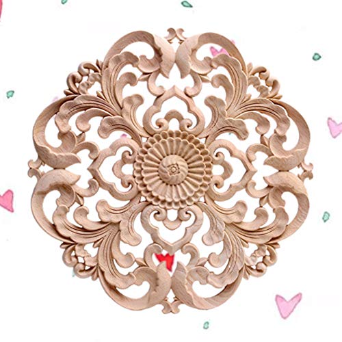 Wood Carved Onlay Applique Round Flower Unpainted Corner Decal for Furniture Door Decoration 15x15cm R62034