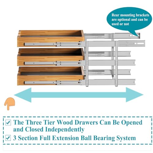 2 Tier Pull Out Drawers for Cabinets, Wood Cabinet Organizer H988