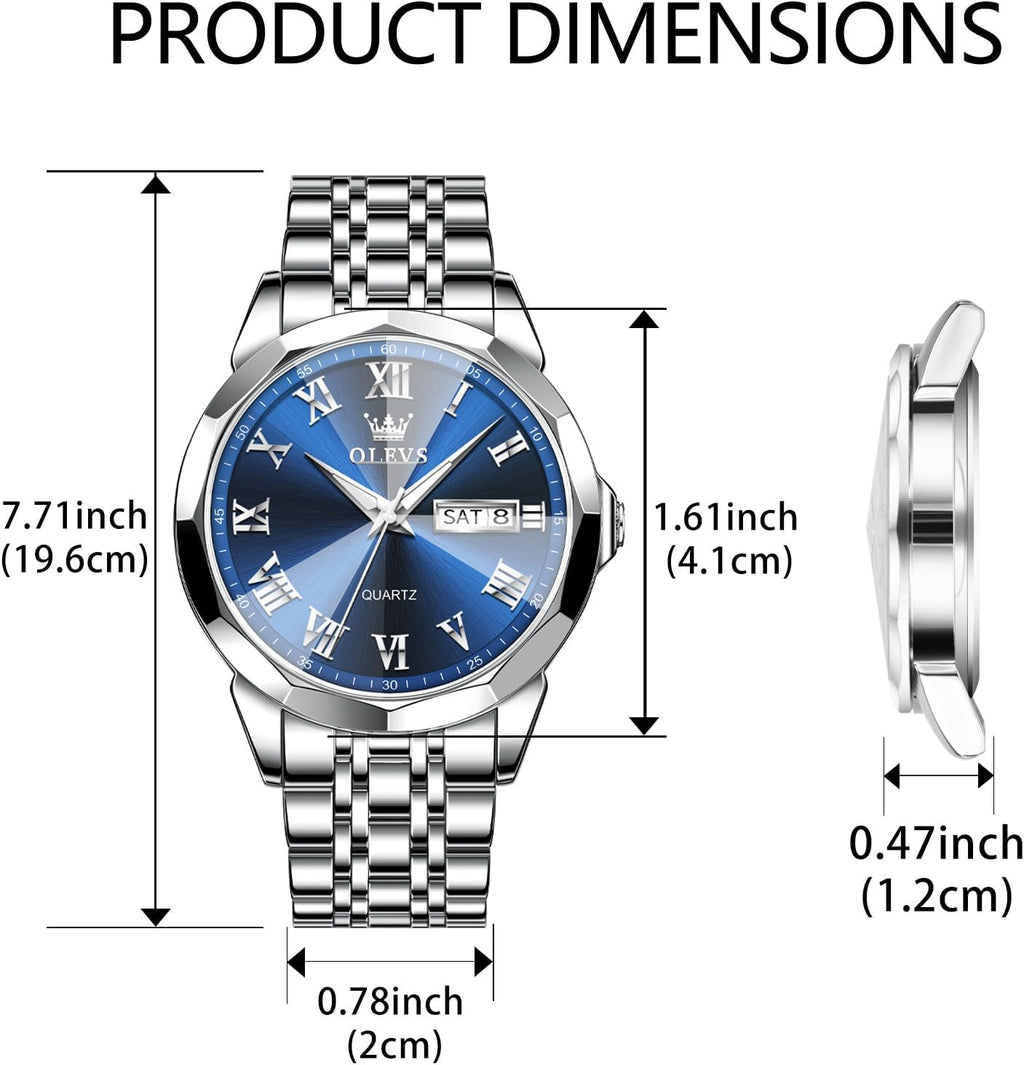 Men's Stainless Steel Watch with Date, Luminous Quartz, Waterproof H7285
