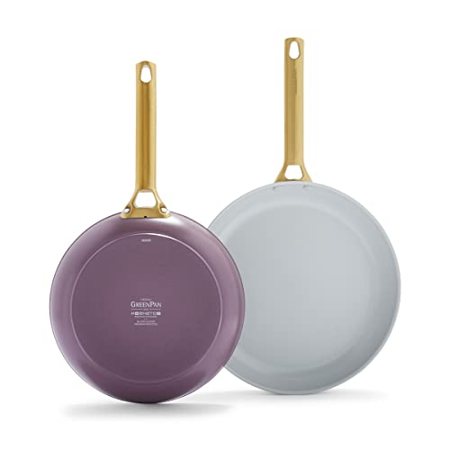 GreenPan Reserve Hard Anodized Healthy Ceramic Nonstick 10" and 12" Frying Pan Skillet Set, Gold Handle, PFAS-Free, Dishwasher Safe, Oven Safe, Sunrise Yellow