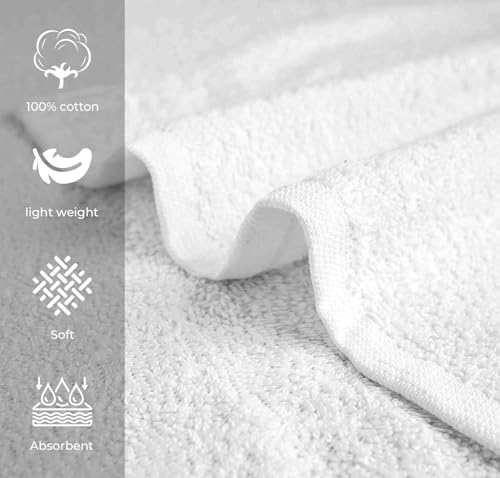 White Cotton Hand Towels for Bathroom, Spa & Gym - 100% Absorbent, 16x27 Inches, 24 Pack D82145