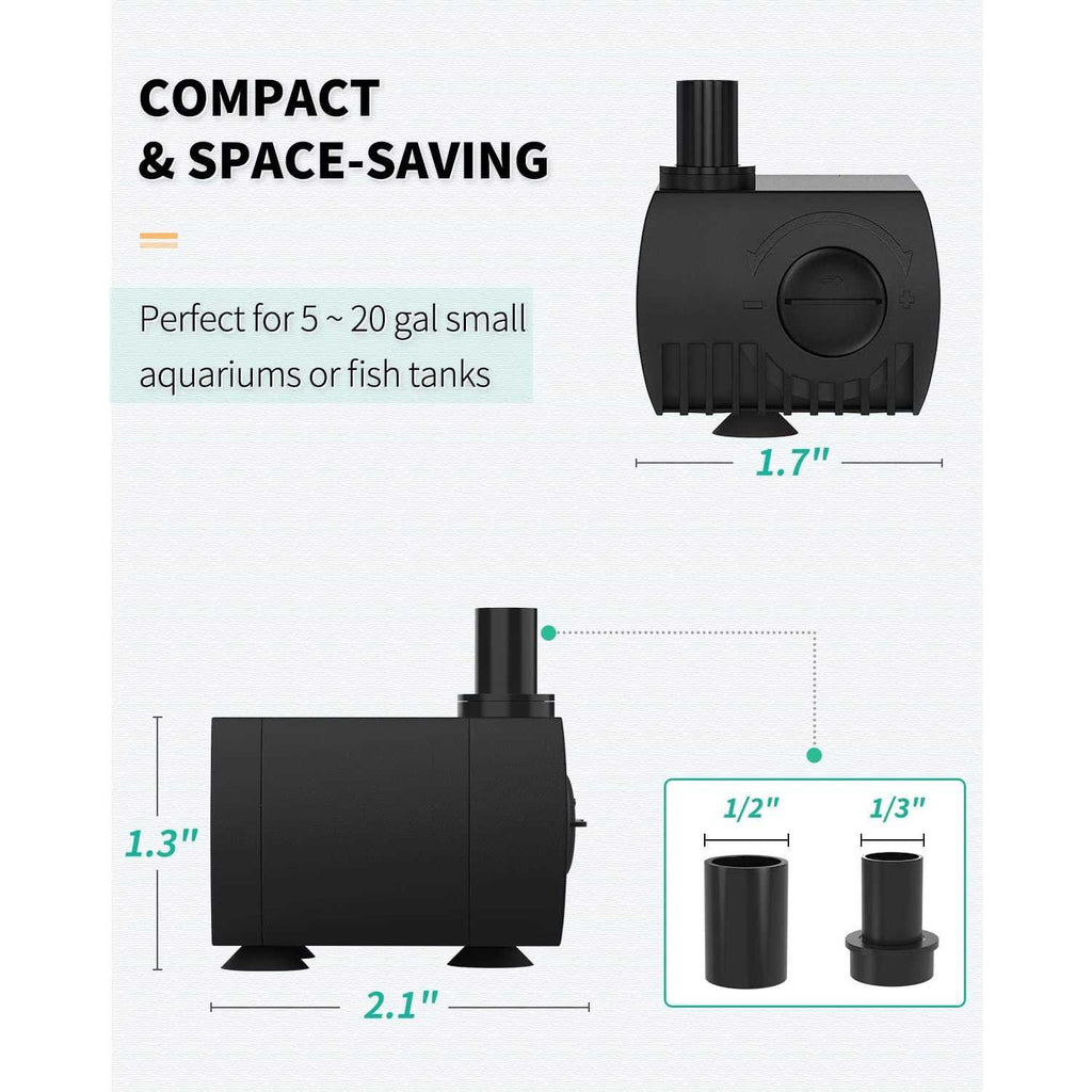 Submersible Water Pump 80 GPH Quiet for Aquarium Fish Tank U231