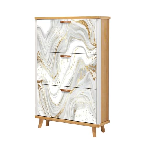 Shoe Cabinet with 3 Flip Drawers Luxury art Eastern style Golden swirl artistic Painter uses vibrant Wooden Shoe Storage Cabinet Boho Freestanding Hidden Shoe Rack Slim Shoe Organizer for Entryway