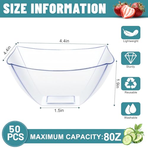 50 Pack Disposable Clear Plastic Serving Bowls 8 oz for Party R95846