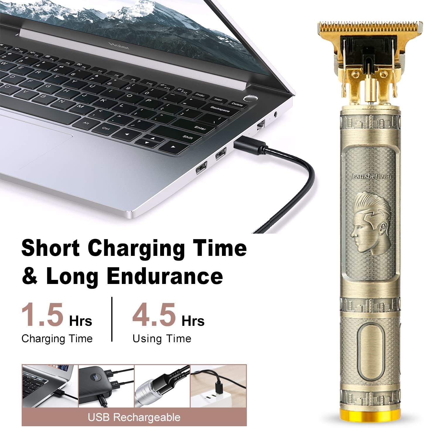 Cordless Hair & Beard Trimmer with 4 Guide Combs, Rechargeable T-Blade Edger S1367