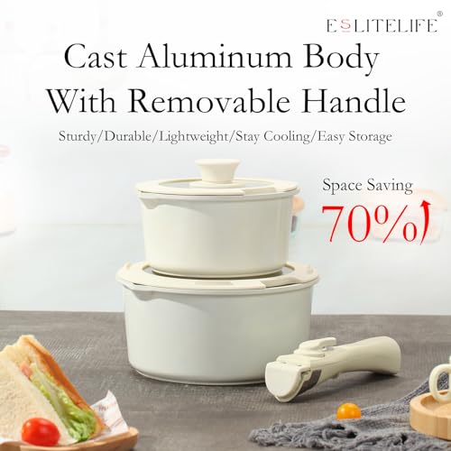 Nonstick Cookware Set with Detachable Handle, 5 Pcs Granite Coating, PFOA Free V6257