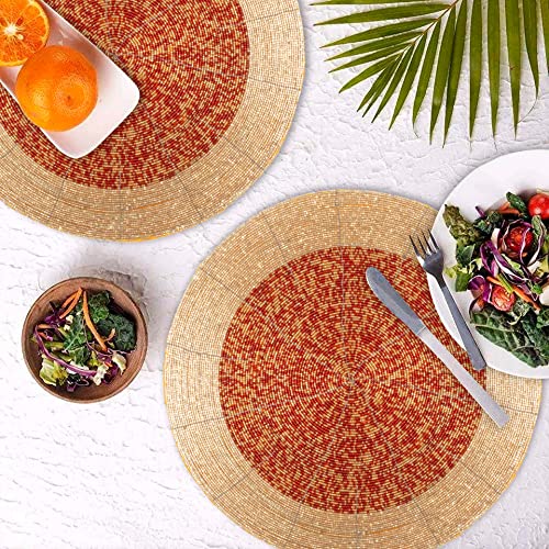 Farmhouse Beaded Placemats 13 Inch Round Set of 4 - Gold D609