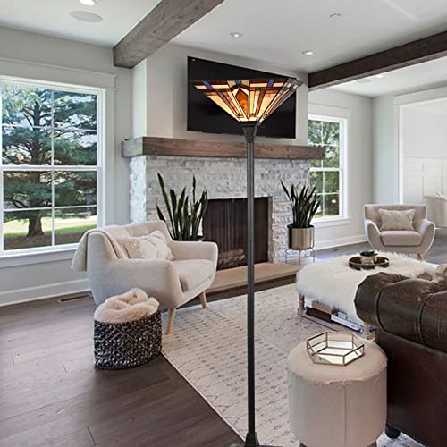 Torchiere Floor Lamp with Stained Glass Shade Q846