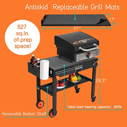 Portable Grill Stand with Wheels and Double Shelf for Outdoor BBQ O473