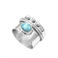 925 Sterling Silver Larimar Spinner Ring for Women Spiral Beads Wide Fidget Ring Band