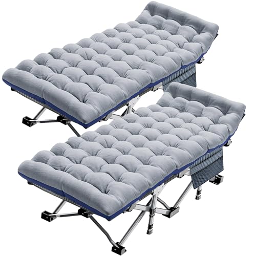ABORON 2PK Foldable Camping Cots for Adults, Double Layer 1200D 500lb Loading Cot for Sleeping, Heavy Duty Guest Bed with Mattress Carrying Bag Home Camping Office Vacation Hospital