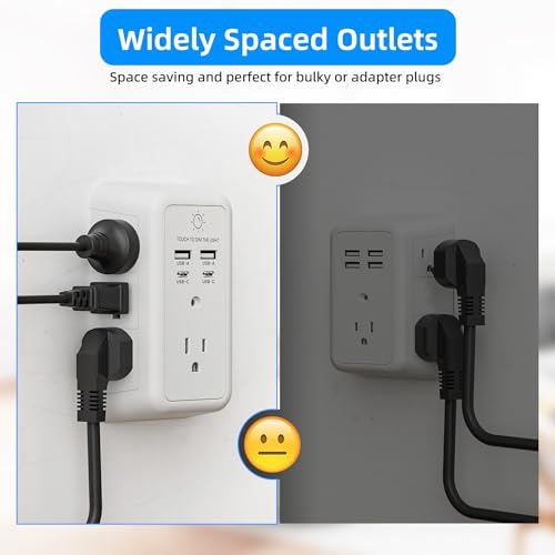 Wall Charger Surge Protector with Night Light, 2 USB-C and 2 USB Ports, 3-Sided Outlet Extender V667