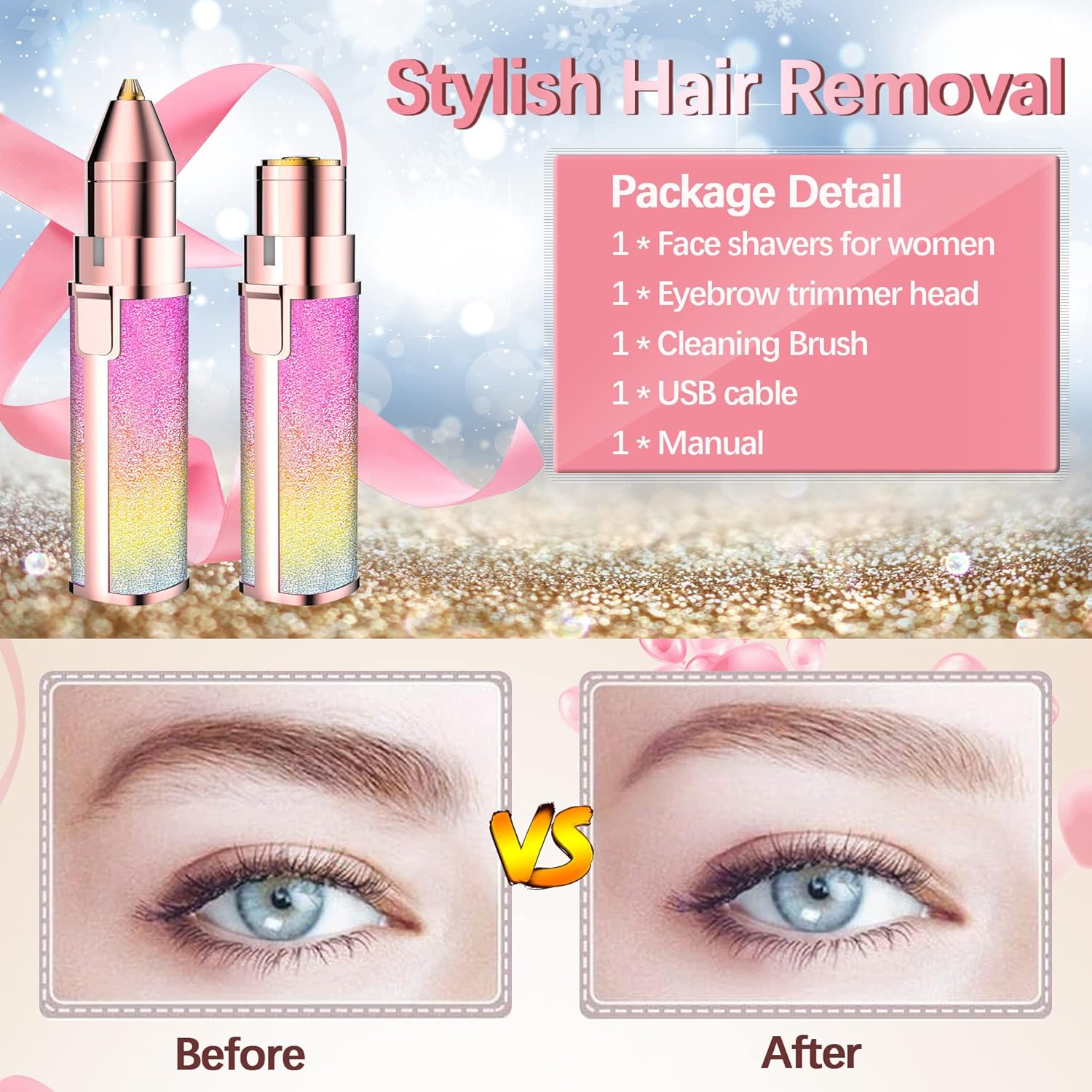 Facial Hair Remover for Women, Rechargeable 2-in-1 Trimmer with LED Light J801570