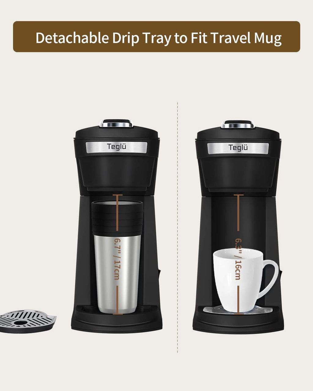 Single Serve Coffee Maker for K Cup Pods & Ground Coffee, Mini Brewer with Reusable Filter O8404