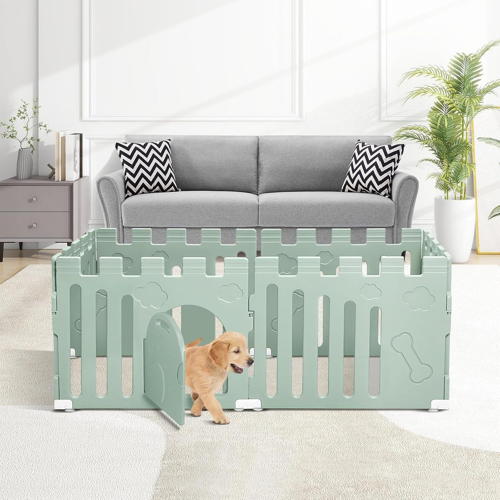 Dog Playpen with Door, 6-Panel 24" Indoor Puppy Playpen, Green X360
