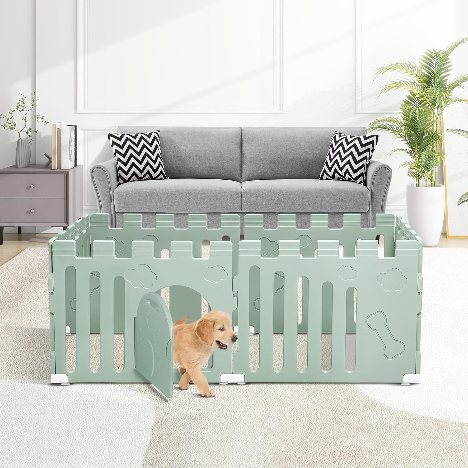 Dog Playpen with Door, 6-Panel 24" Indoor Puppy Playpen, Green X360