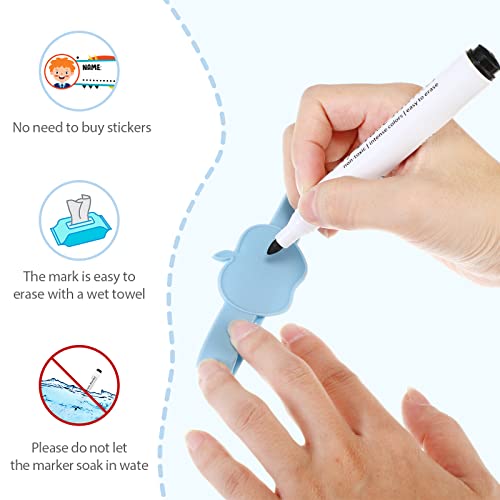 16 Pcs Reusable Waterproof Silicone Baby Bottle Name Labels with Dry Erase Marker O6893