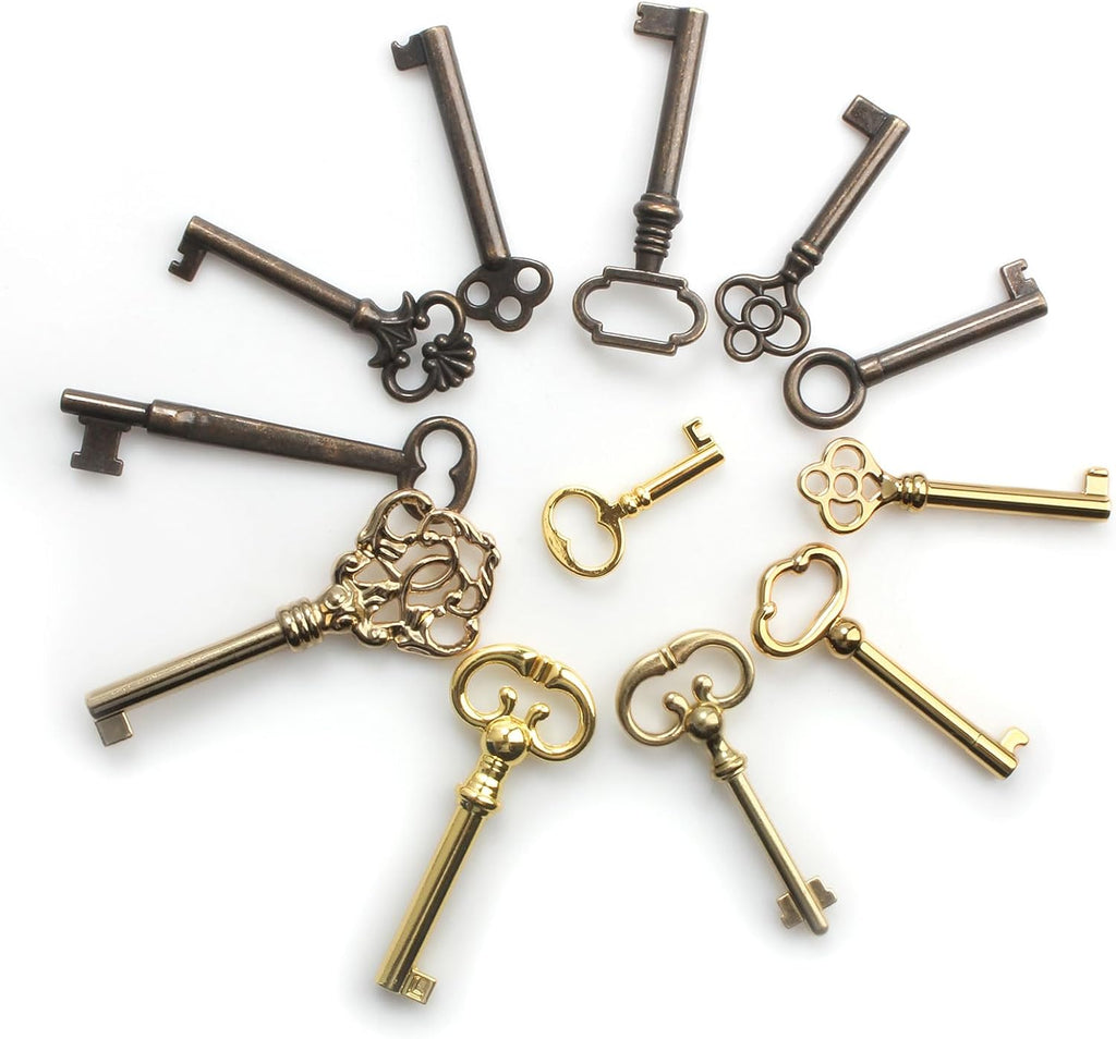 12-Key Universal Replacement Skeleton Keys Kit for Antique Furniture and Cabinets P6804