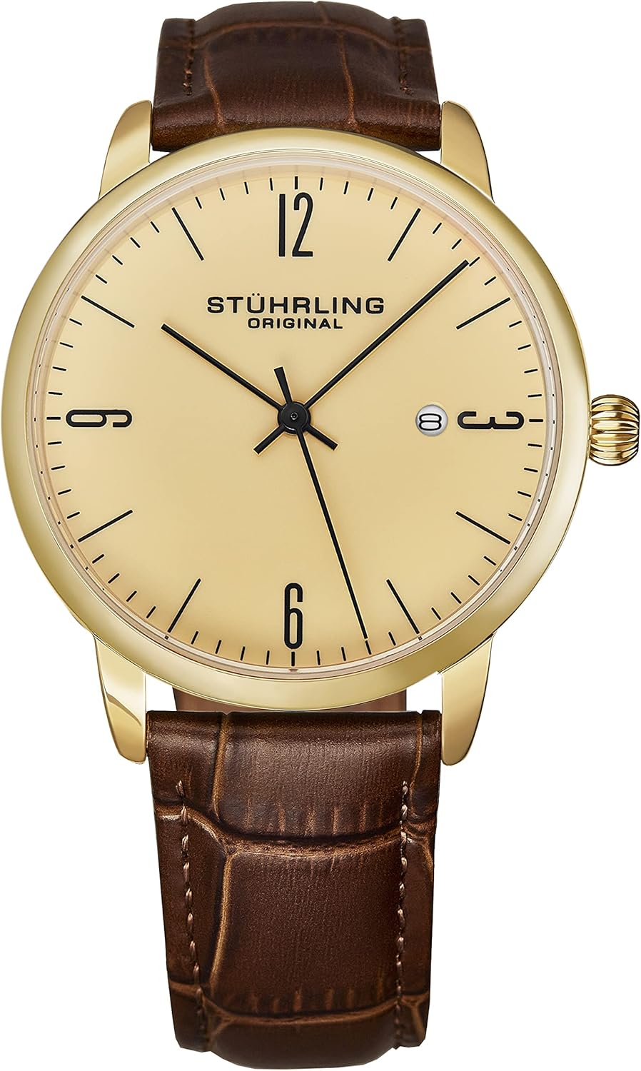 Stuhrling Original Mens Watch Calfskin Leather Strap - Dress + Casual Design - Analog Watch Dial with Date, 3997Z Watches for Men Collection