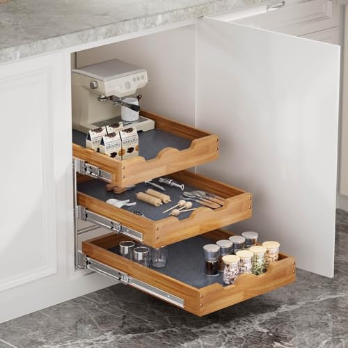 2 Tier Pull Out Drawers for Cabinets, Wood Cabinet Organizer H988