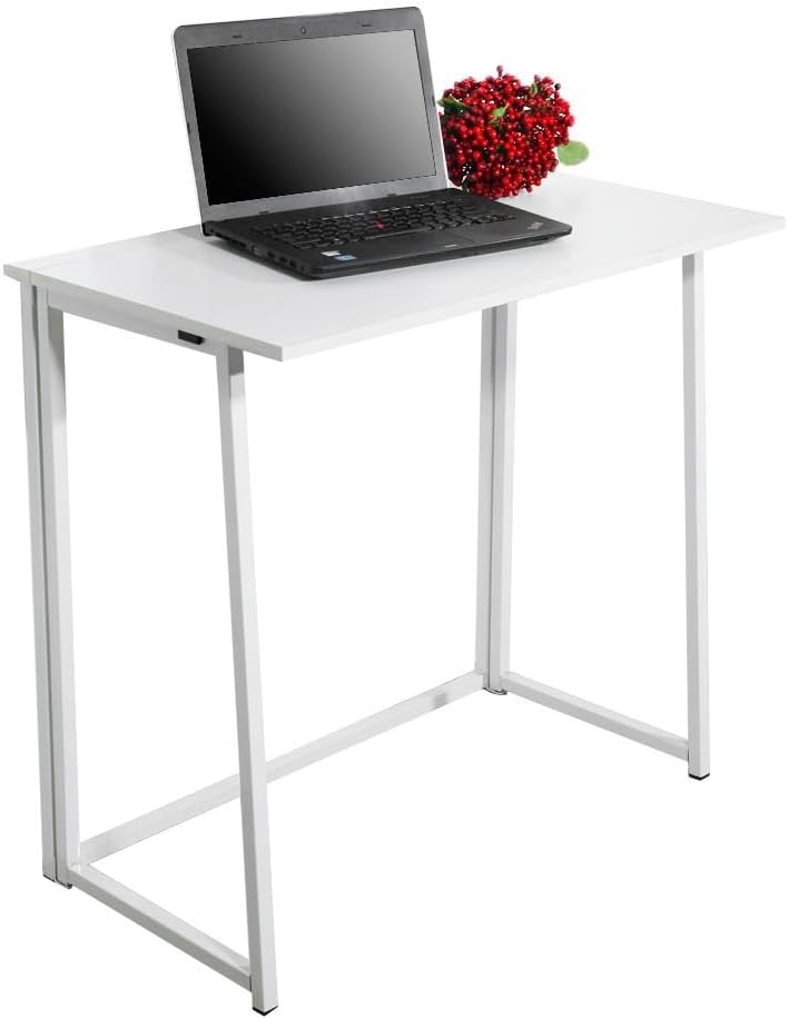 Collapsible Computer Desk White Portable Folding Workstation U963473
